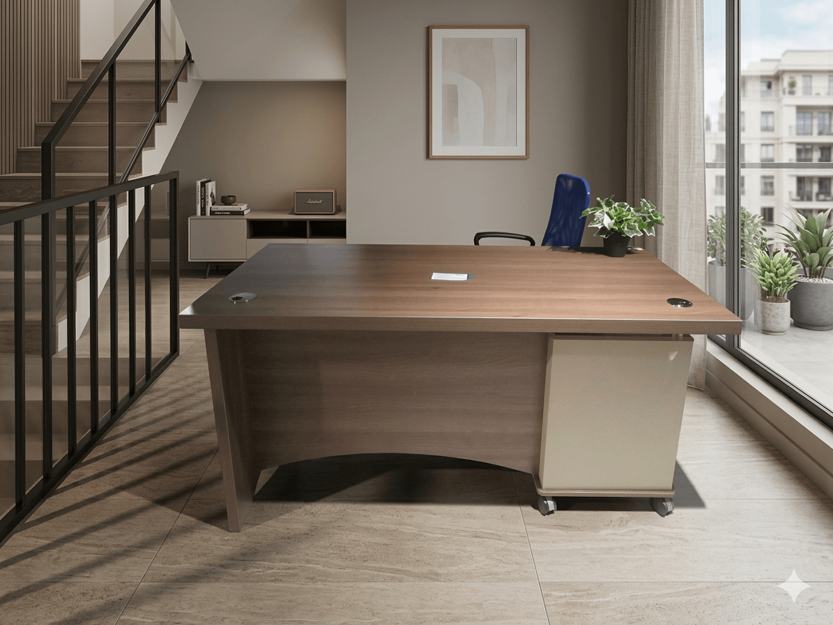Manager Table Walnut + Soft White Melamine 1400x700x750