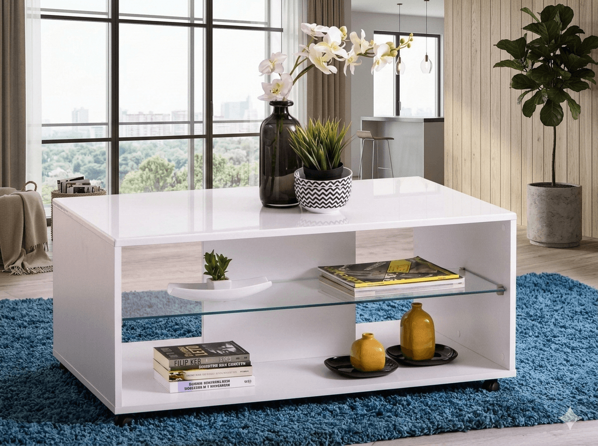 Coffee Table Melamine White High Gloss
