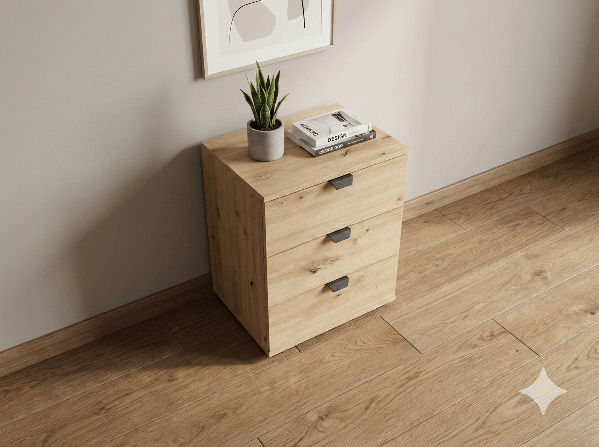 Cabinet 3 Drawers ( Black Handles ) Artisan Oak
