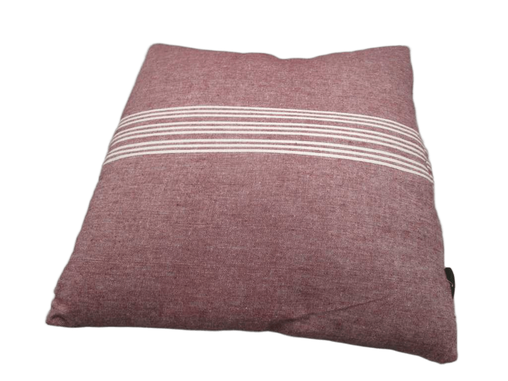 Cushion : Front And Back In Cotton Woven Stripe Fabric With Bottom Zipper. Vacuum Packed With 400 Gms Polyfill Filler Inside. Cover - 100% Cotton Filler - 100% Polyester