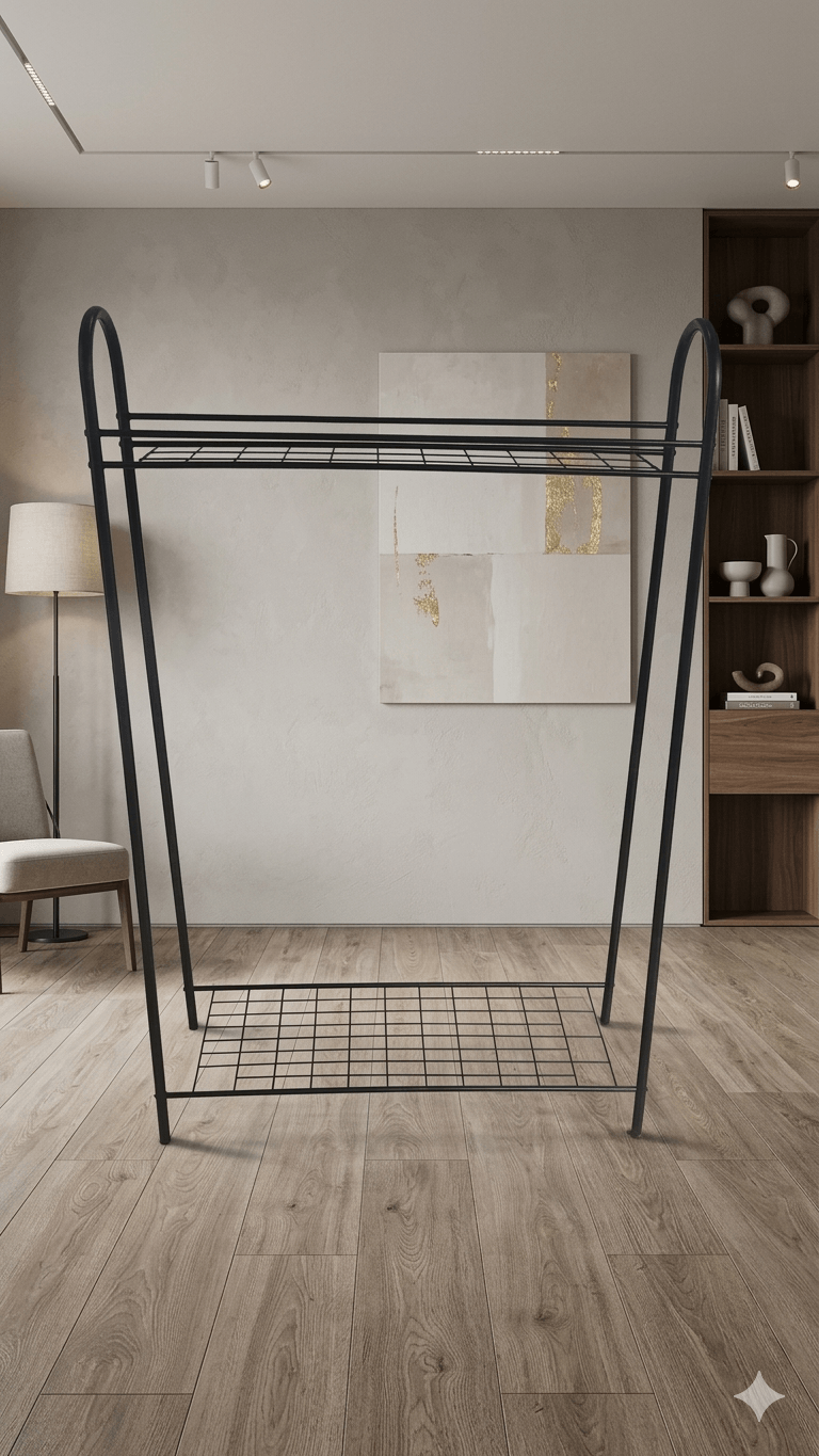 Hanger With 2 Shelves With Out Box Metalic Black 144.5x89x32.5