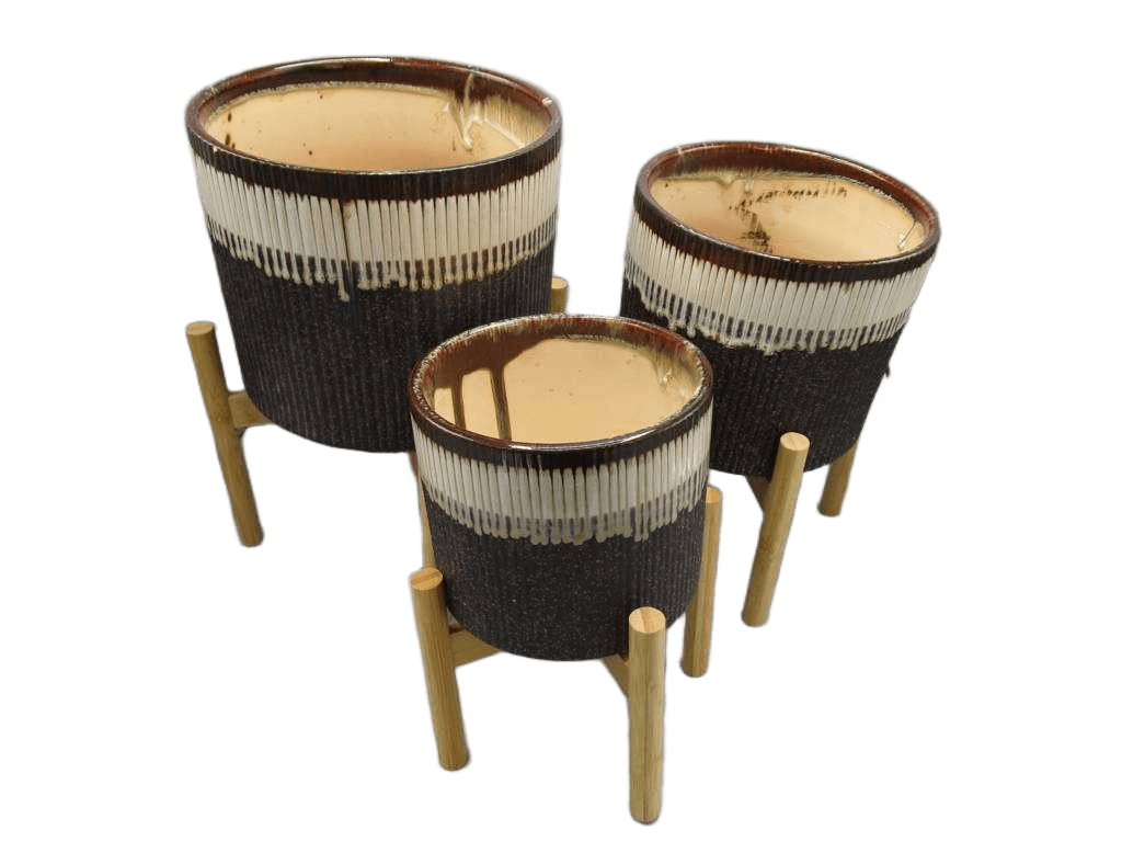 Pot Set 7"/8.5''/10'' With Wood Stand
