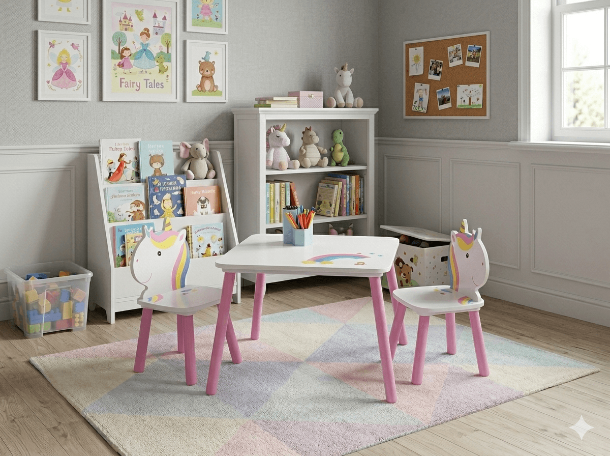 Table Judy Wild - Sweet Licorne - 55x55xh42cm With 2 Chairs 28x28xh27/54cm