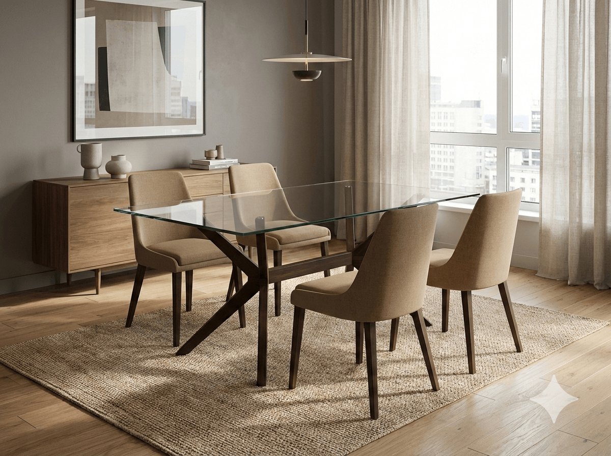 Dinning Table Tempered Glass& Solid Beech Legs Legs:burn Beech 1800*900*750