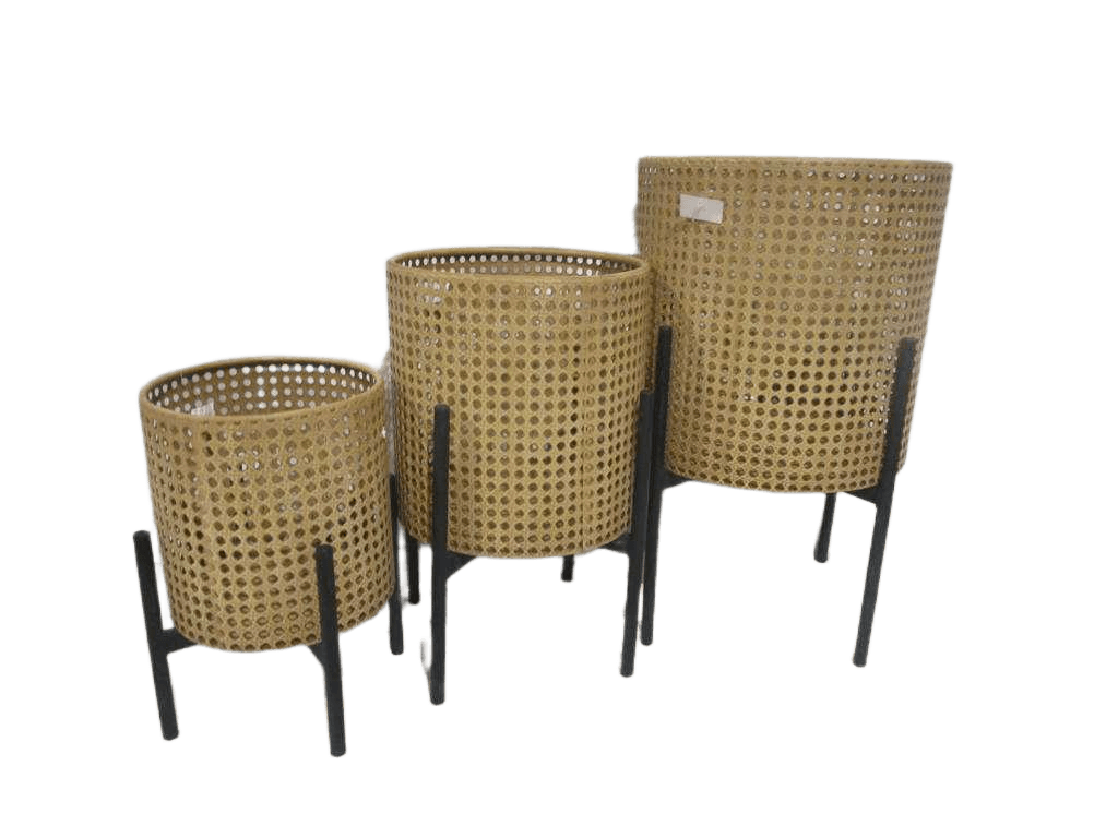 Flowerpot Set Of 3 Metal W Black Shelf S:30*50.5cm M:25*40cm S:20*30.5cm Pot: Brown Support: Black