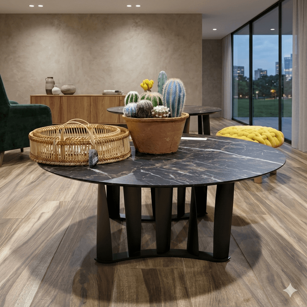 Coffee Table Top:marble Leg:s/S900*900*410top:c-38 White Leg:black Gun