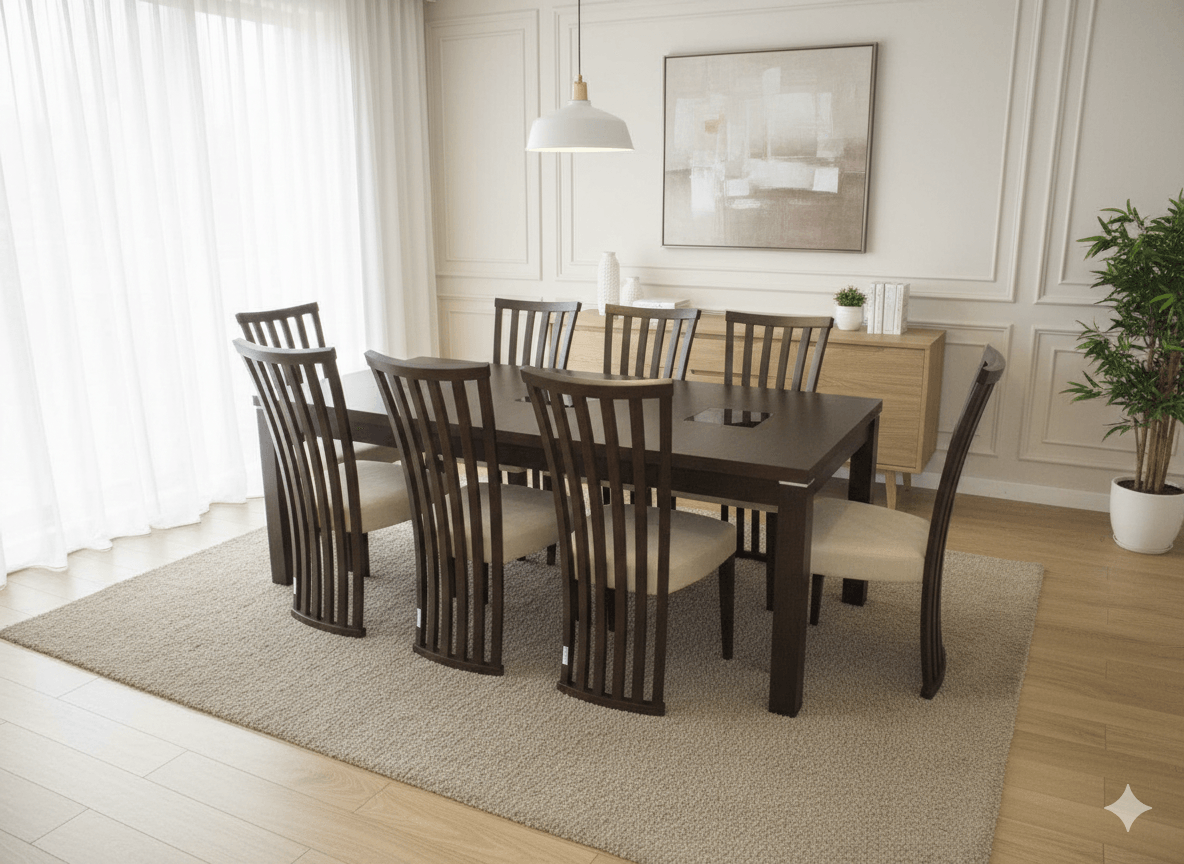 Table Dining Wood,black Glass 200x100 Cm+ 8 Chairs Clr Burn Beech Ref Thg-4934bbhcb3820ybh