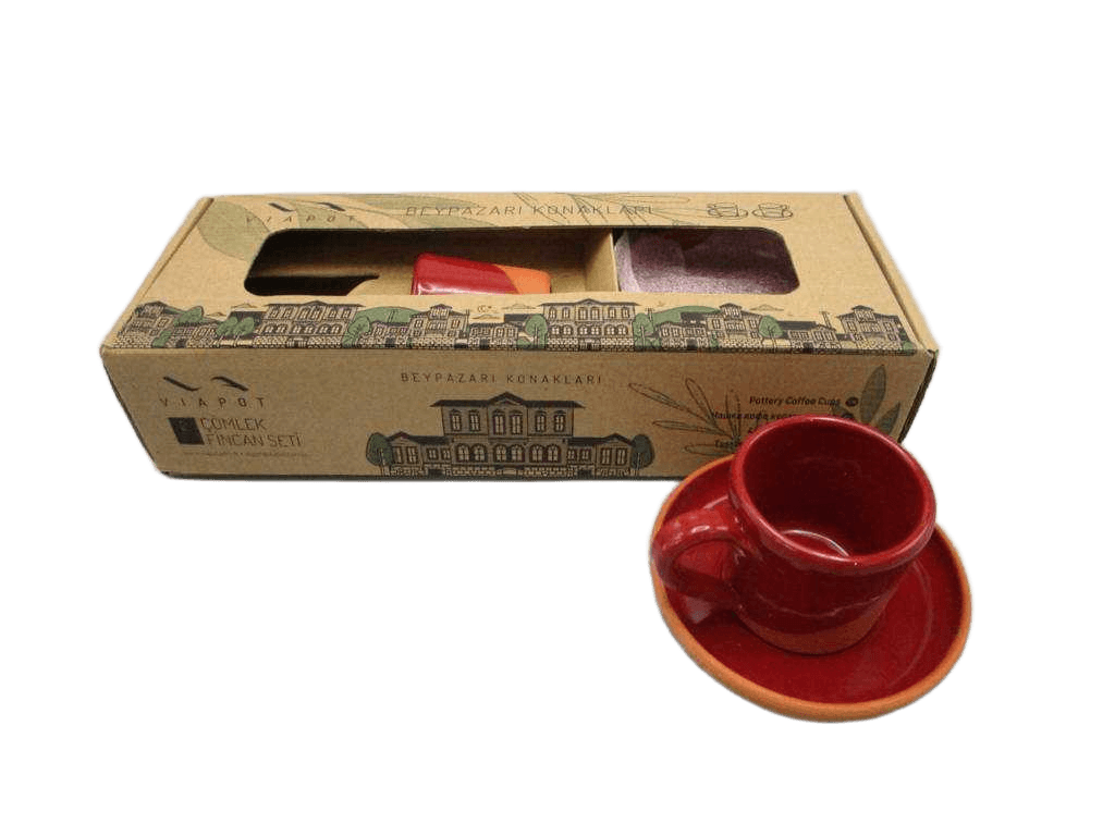 Cup Espresso 6*5 Cm, (Inner & Half Outer Color Glazed), 2 Pcs Set, Box Burgundy Red 6*5
