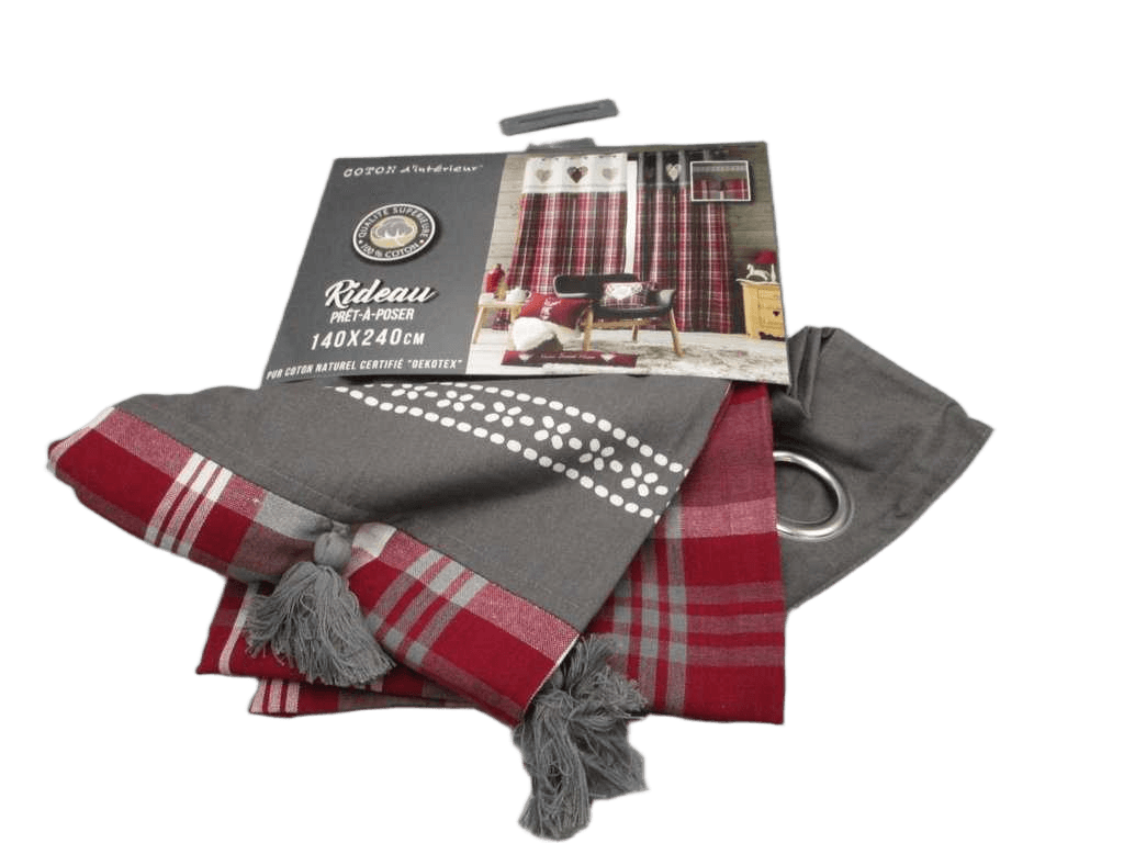 Curtain With Eyelets 140x240 Cm Woven Cotton+print Top+tassels Sweet Heart Grey