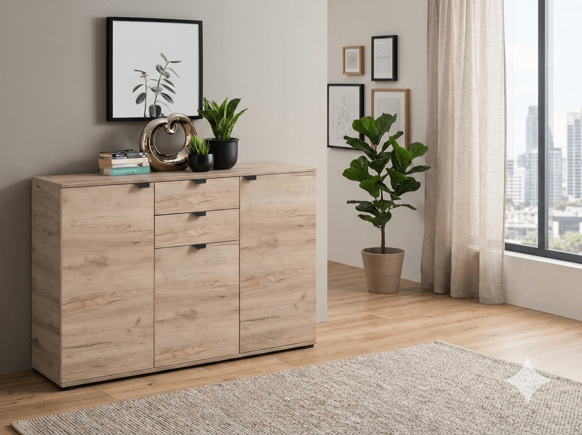 Cabinet 3 Door 2 Drawers Grey Oak