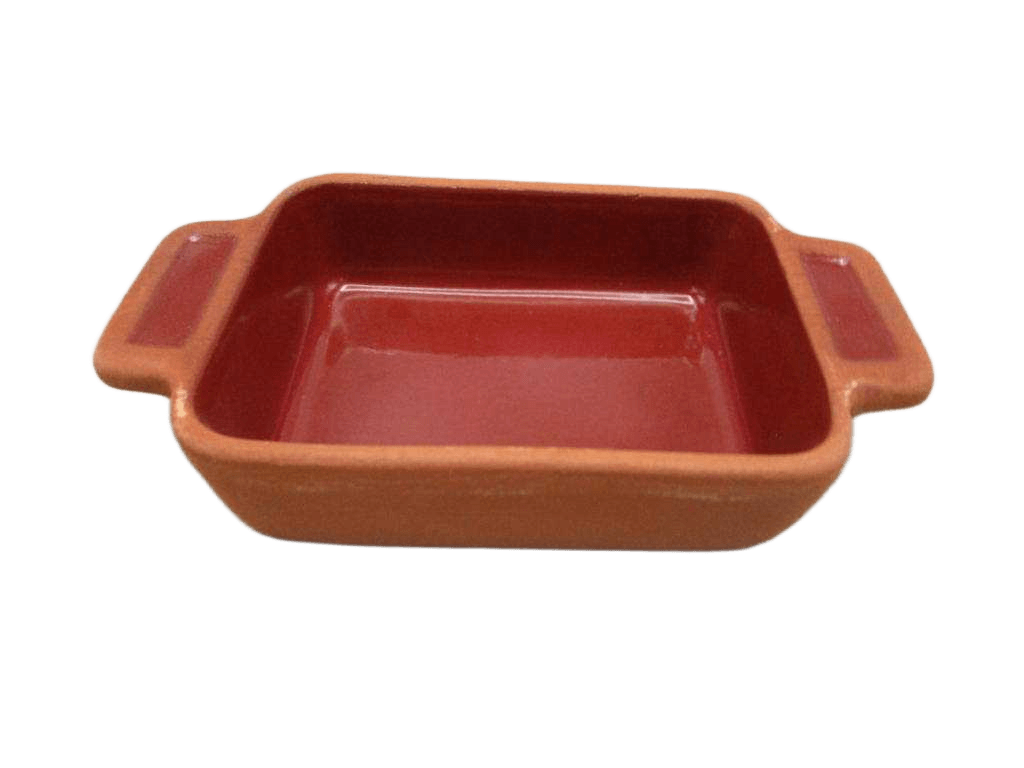 Tray Rectangle With Handle, 22*11*4,5 Cm, (Inner Brown Glazed), 1 Pcs, Shrink Burgundy Red 22*11*4,5