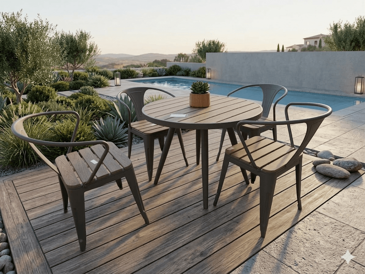 Dining Table Set Round+ 4 Armchair D90x90 Cm Dark Grey And Brown