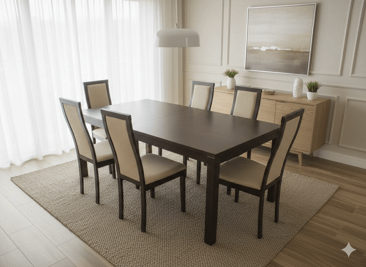 Table Dining Wood 200x100 Cm+ 8 Chairs Clr Burn Beech Ref Tv-6019bbh (No Glass)c