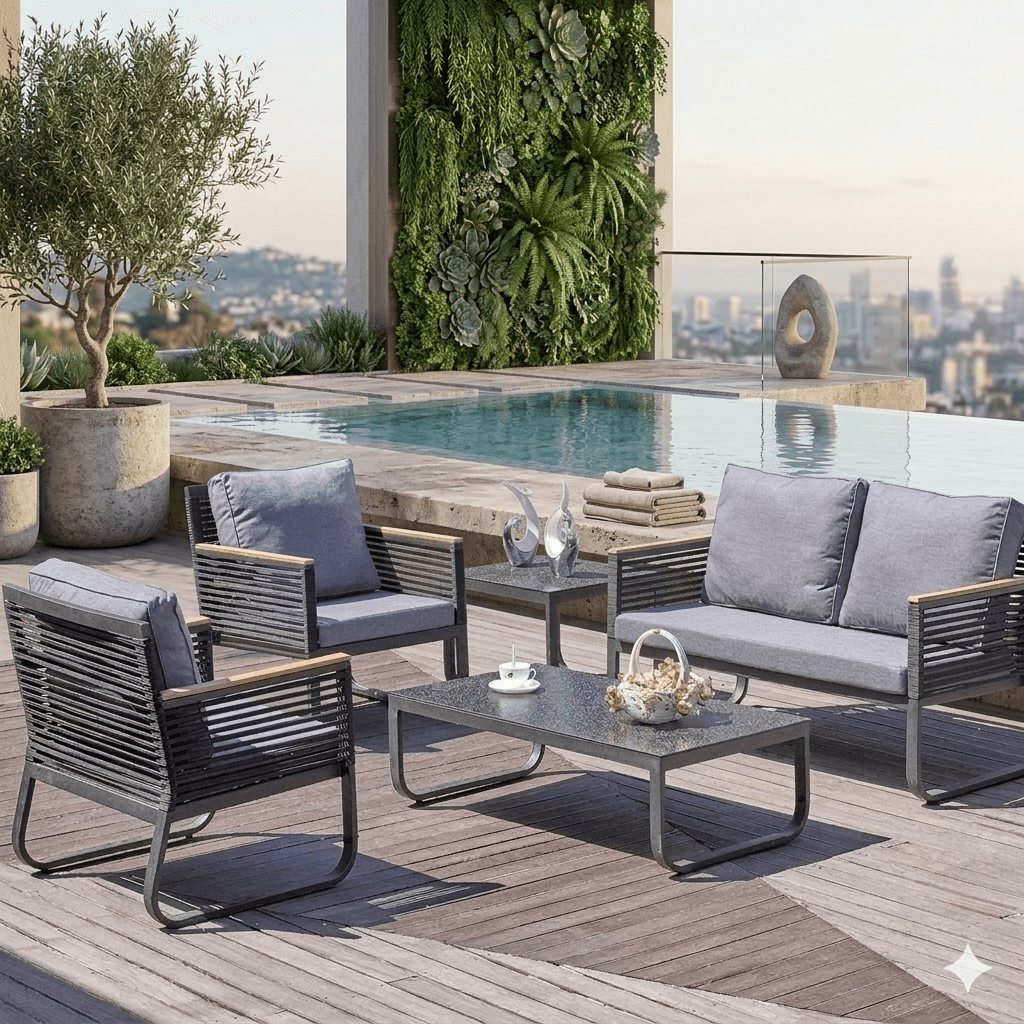 Sofa Garden Set 2+1+1+coffee Table+ End Table Fabric Bx3012 Black Frame