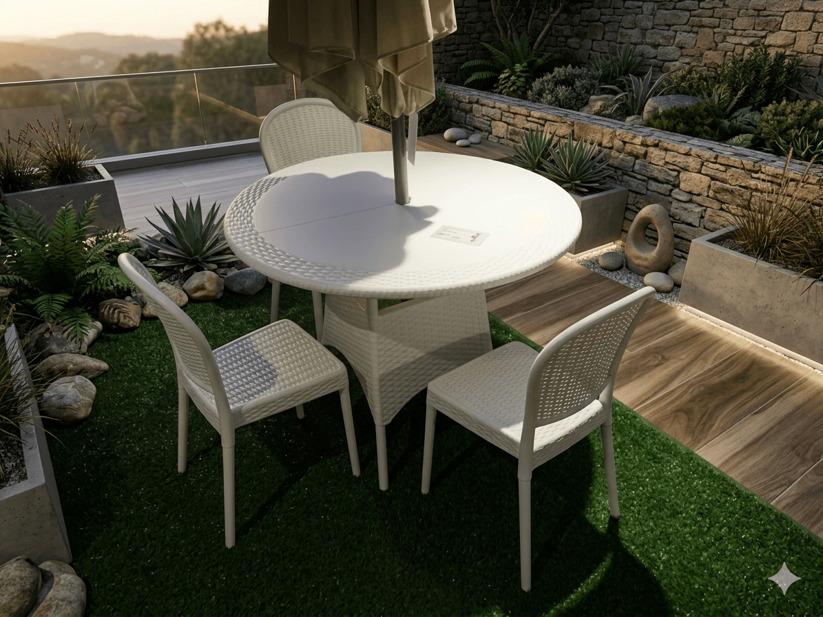 Table New Round Rattan White 475*545*942mm