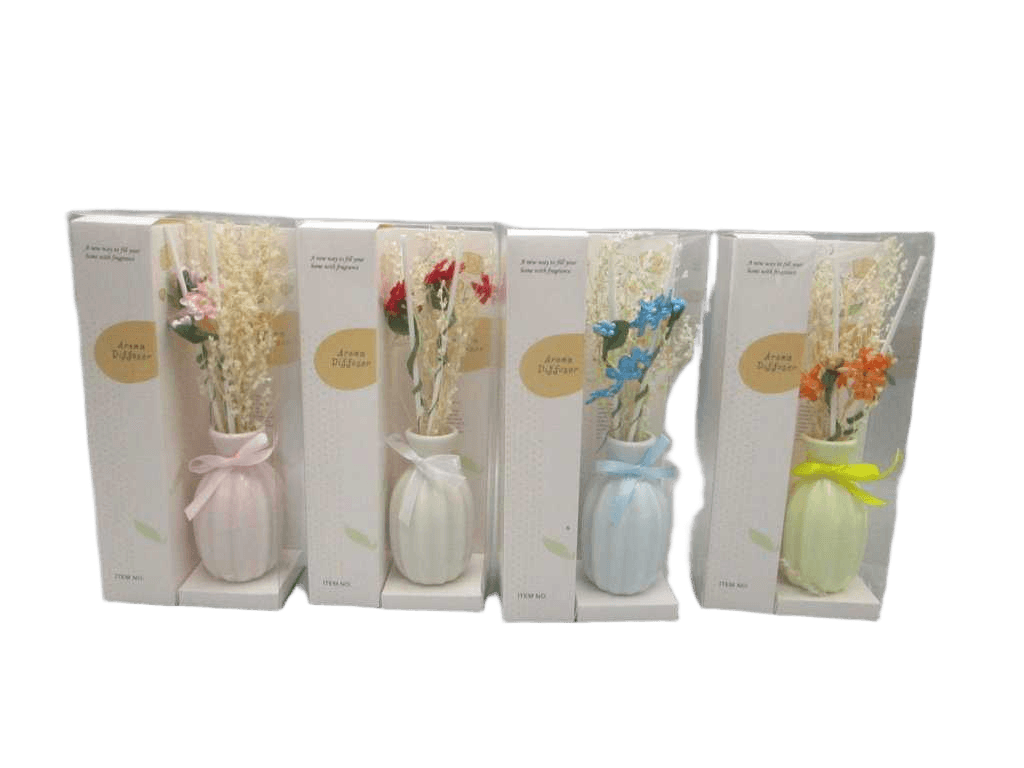 Diffuser 10.1x6x22yellow White Pink Blue15ml Aroma Diffuser Ceramic Bottle Packing: Paper Box+ Pvc 6 Fragrance: Rose,lavender,jasmine, Ocean, Lemon, Lily.