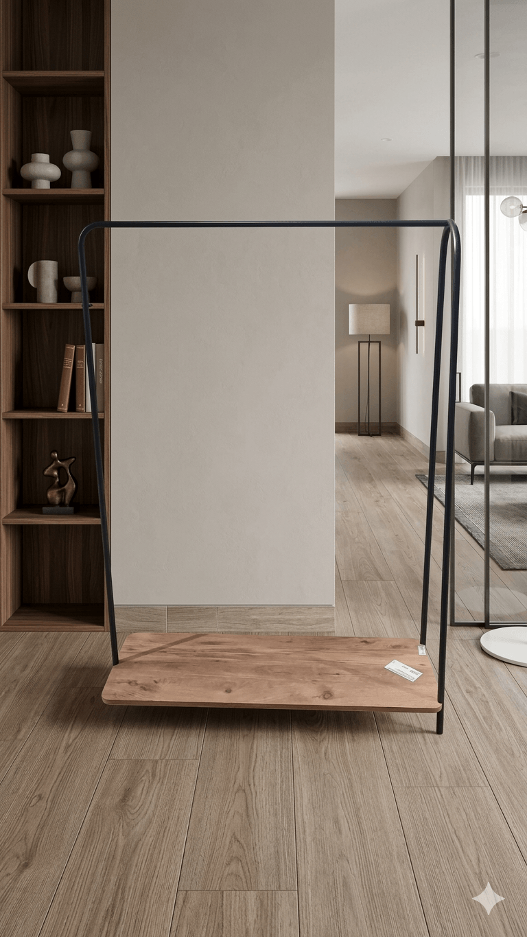Hanger With Base Wooden Shelf Metalic Black 35x100x144