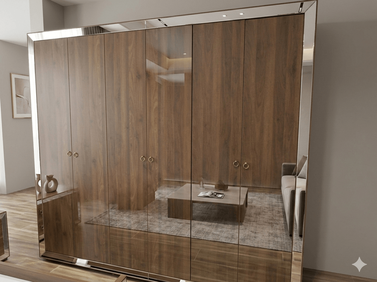 Wardrobe 6 Doors+6 Shelves 240x60x220 Cm Clr Walnut,pu Ref P903 3cl