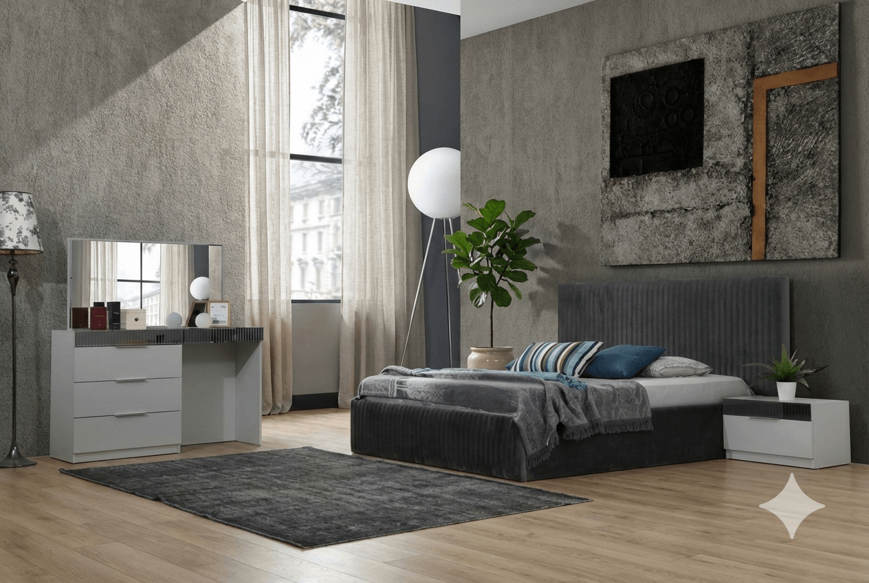 Bed 180-200 + 2 Ns + Dresser + Mirror