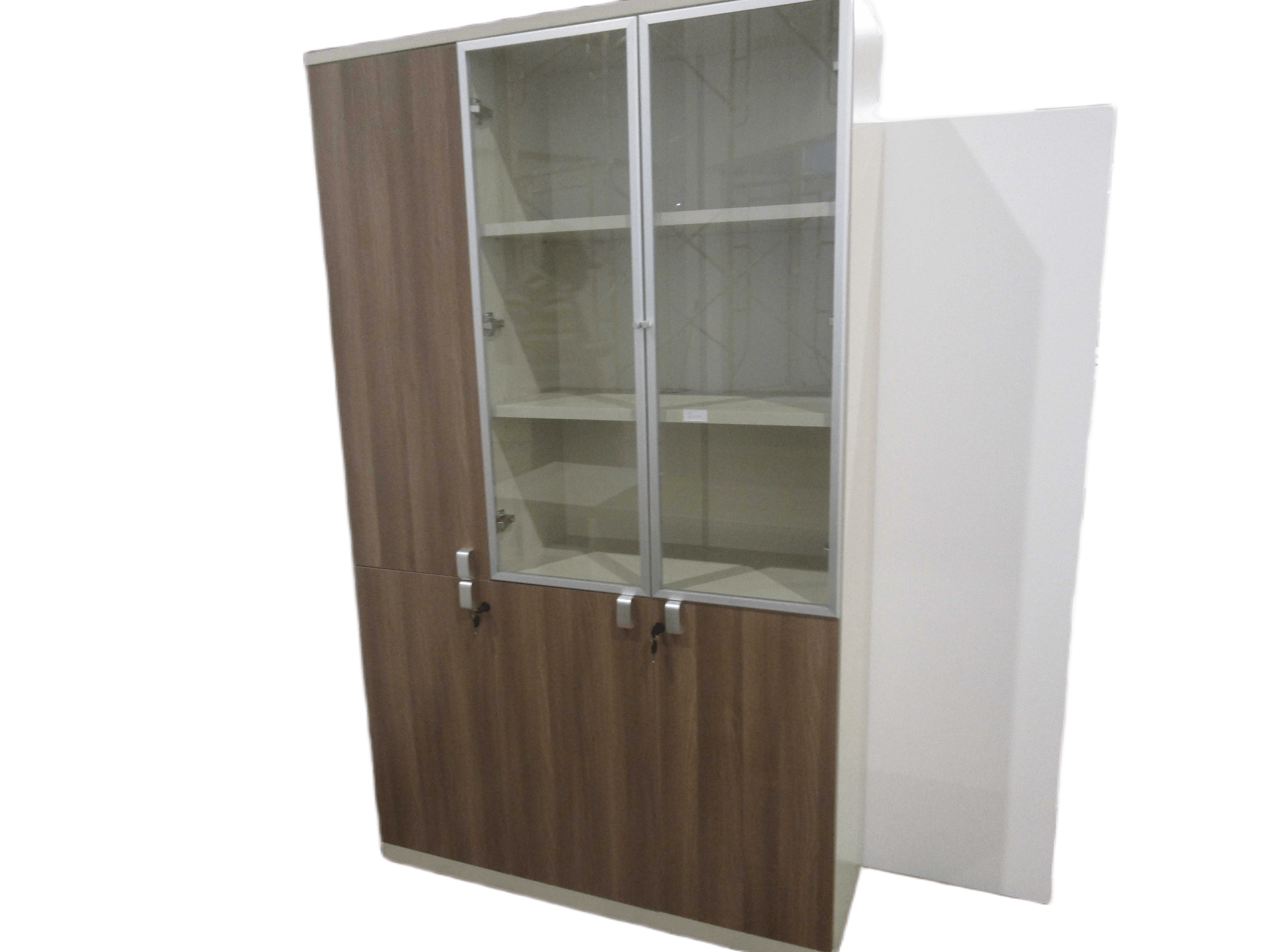 Office Cabinet 3 Door 2 Glass 1 Left Wood 120x40x200 Cm Clr Light Walnut+soft White Ref 24b03 L/4cl
