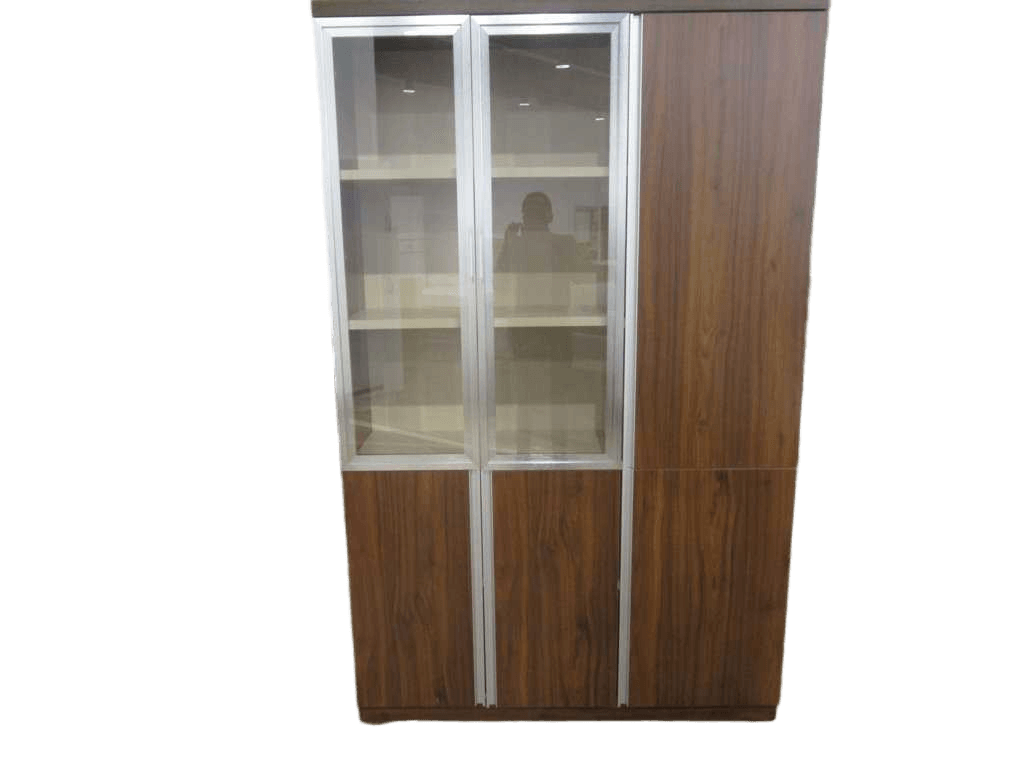 Office Cabinet 130x40x208 Cm 3 Doors 2 Glass 1 Melamine Clr Cream White +c Walnut Ref 23bxd302 /3cl