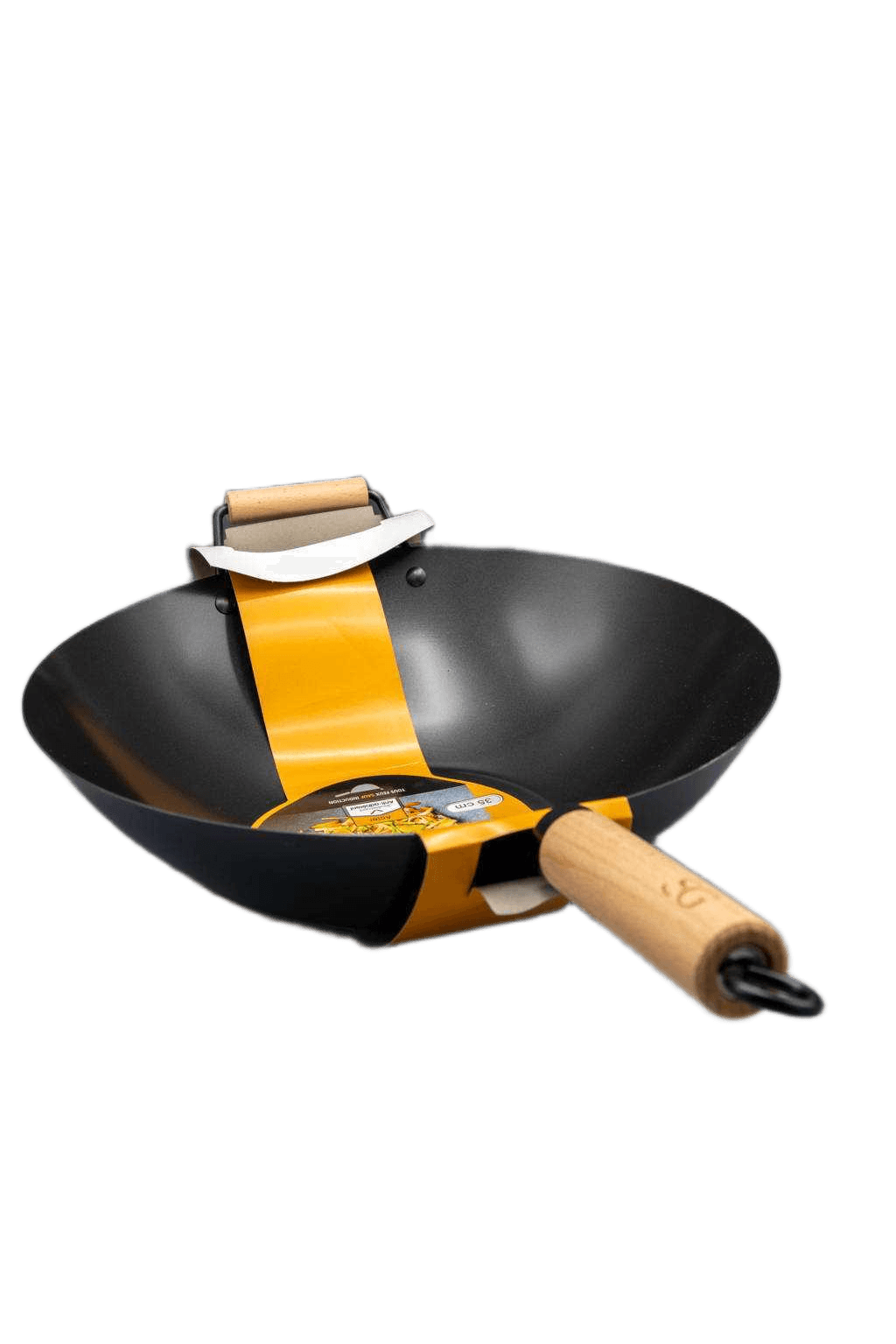Pan Wok Steel 35cm Wooden Handle