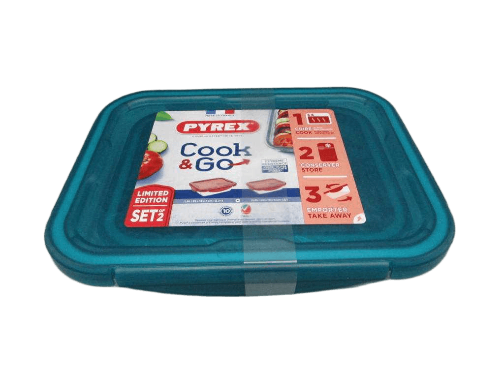 Dish Set Of 2 Rectangular Storage With Leakproof Lid With Blue Lids 20x15x5cm 25x19x7cm (281pg+282pg)