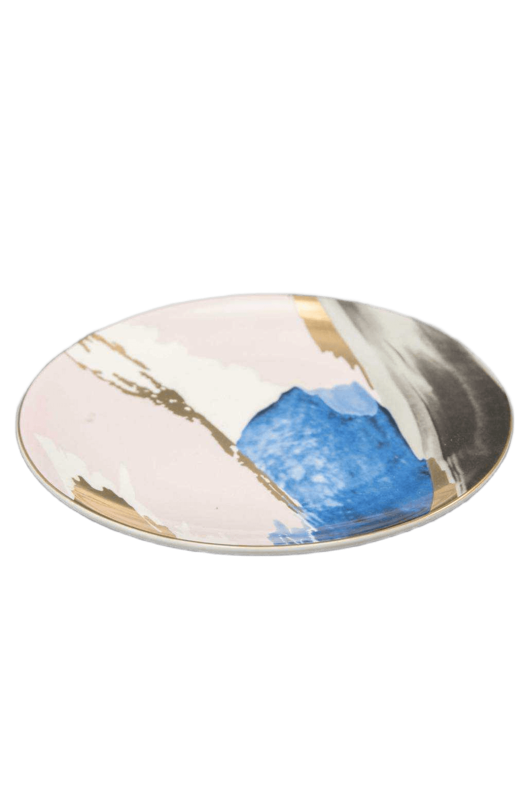 Plate 10“ Rond W Brown Box10" Dia:25.4cmpink,blue+gold Side