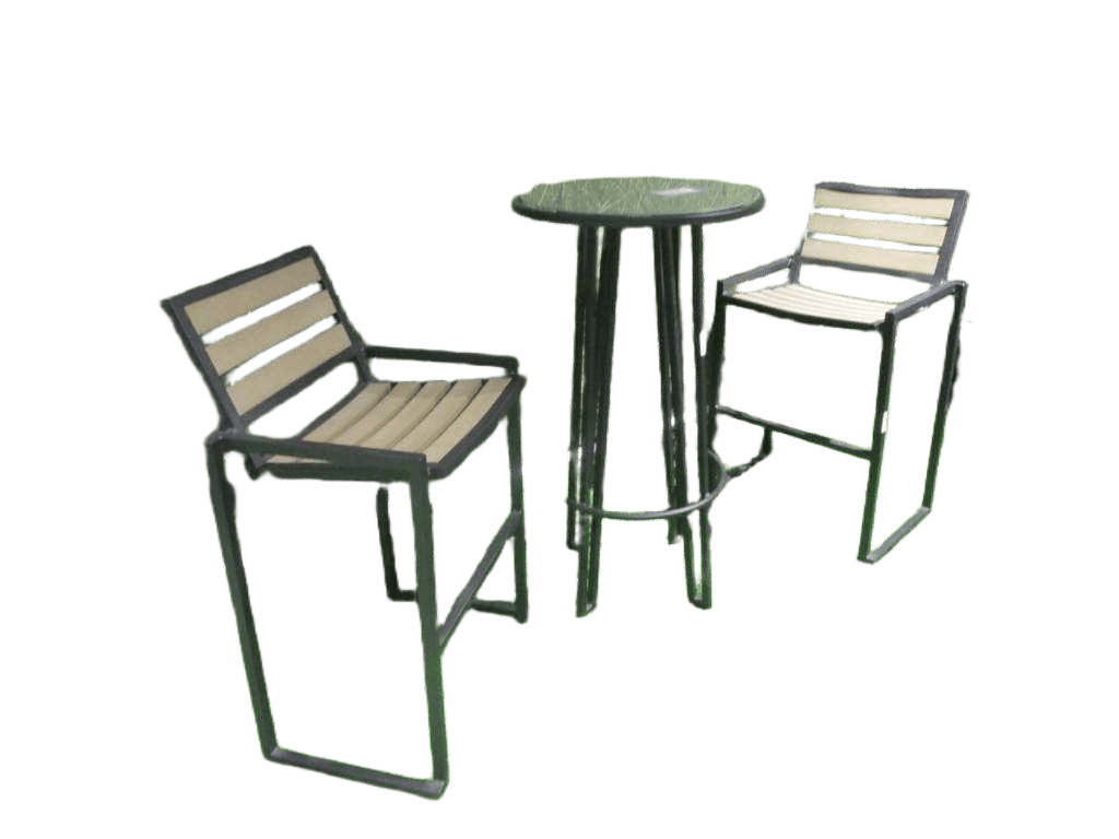 Garden Set 1 Bar Table + 2 Bar Stool Black Frame + F50 Ls Beige