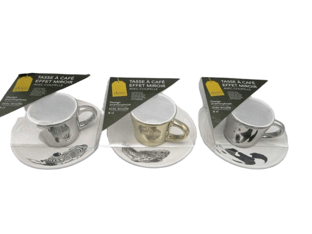 Coffee Cup Art Up - With Gold And Silver Mirror Effect Saucer 3 Designs 8cl