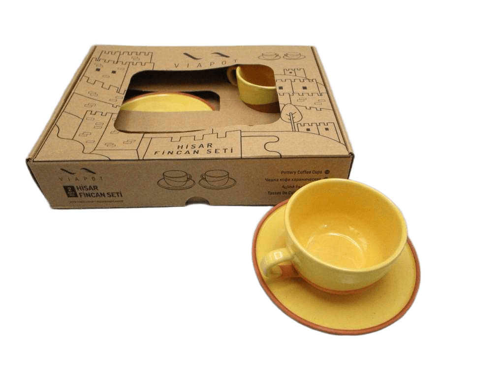 Tea Cup W Saucer, 9*7 Cm, (Inner & Half Outer Color Glazed) Display Tray 2 Pcs Set, Box Mustard Yellow 9*7