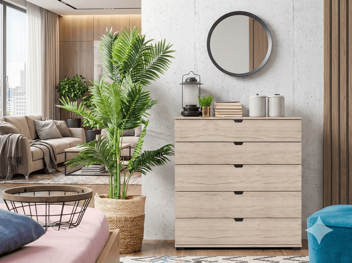 Cabinet 5 Drawers Grey Oak