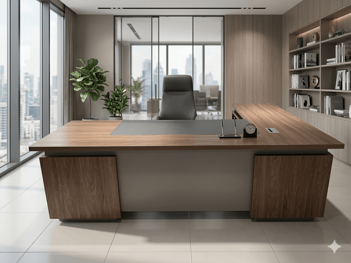 Desk 2.4m Exclusive Tableking Walnut+ Kano Grey Melamine2400x1800x760