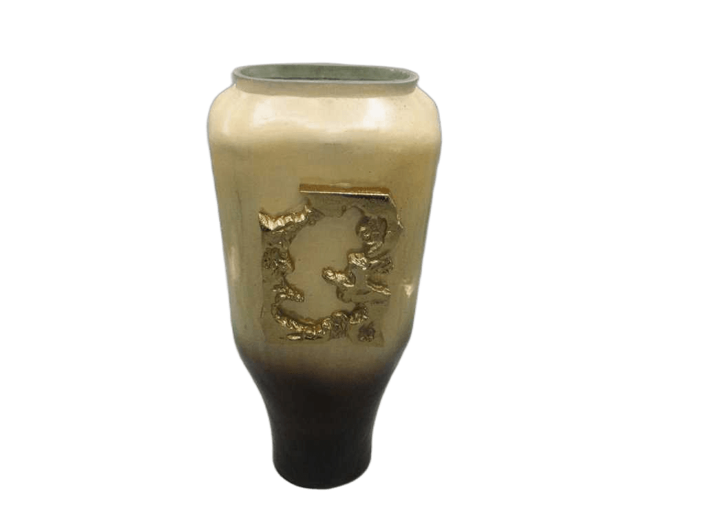 Glass Vase W/Metal Decoration