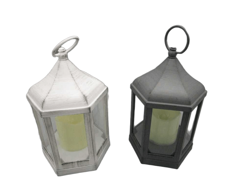 Lantern Led Plastic - With White Led Plastic Candle Anti-Grey/ Anti-White14*12.5*22.5cm