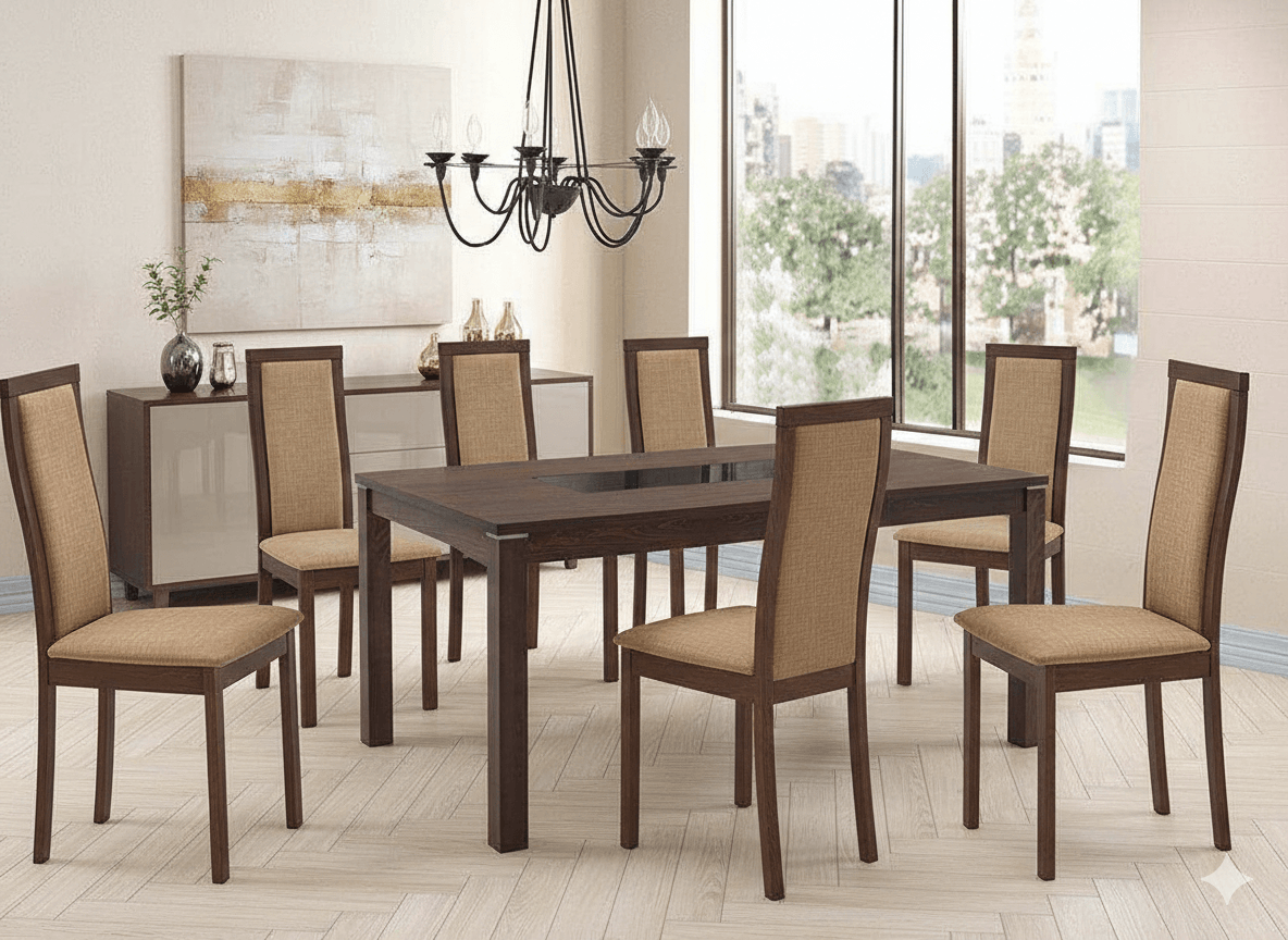 Table Dining 180x90cm + 6 Chairs Clr Black Burn Beech Ref Tg-6054bbhc B-2434ybh