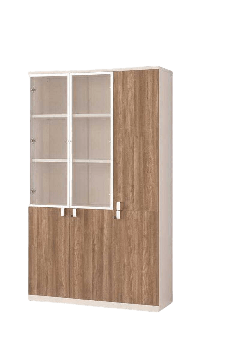 Office Cabinet 3 Door 2 Glass 1 Right Wood 120x40x200 Cm Clr Light Walnut+soft White Ref 24b304 R L/4cl