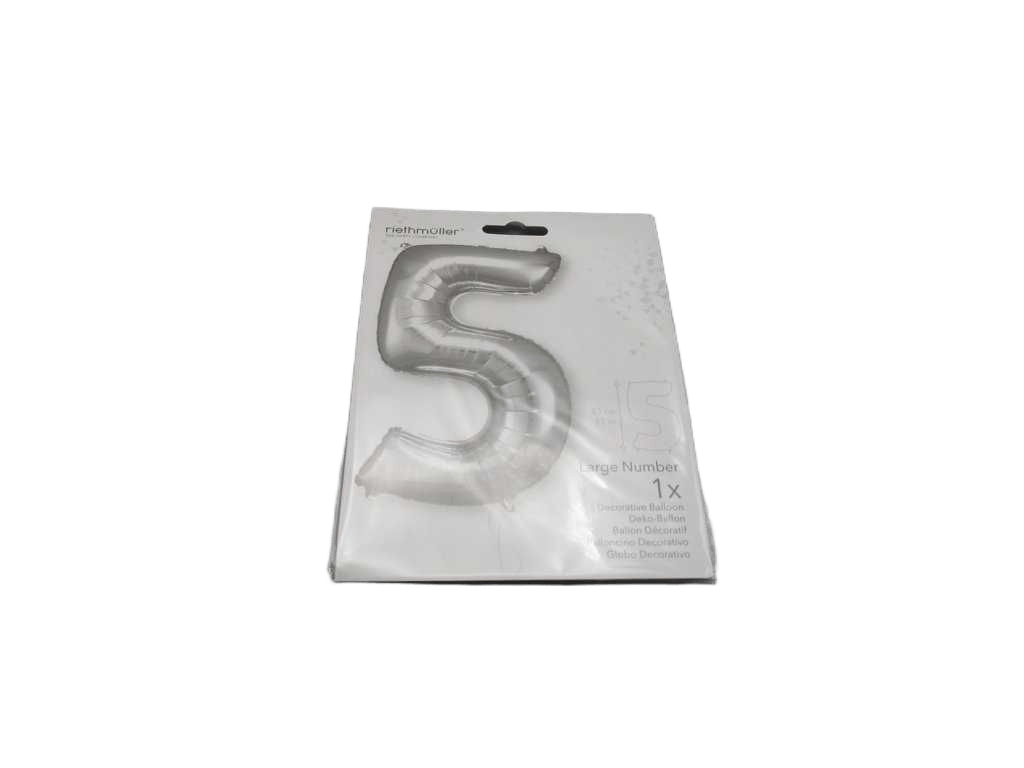 Balloon Large Number 5 Silver Foil N34 Packaged 58 Cm X 86 C