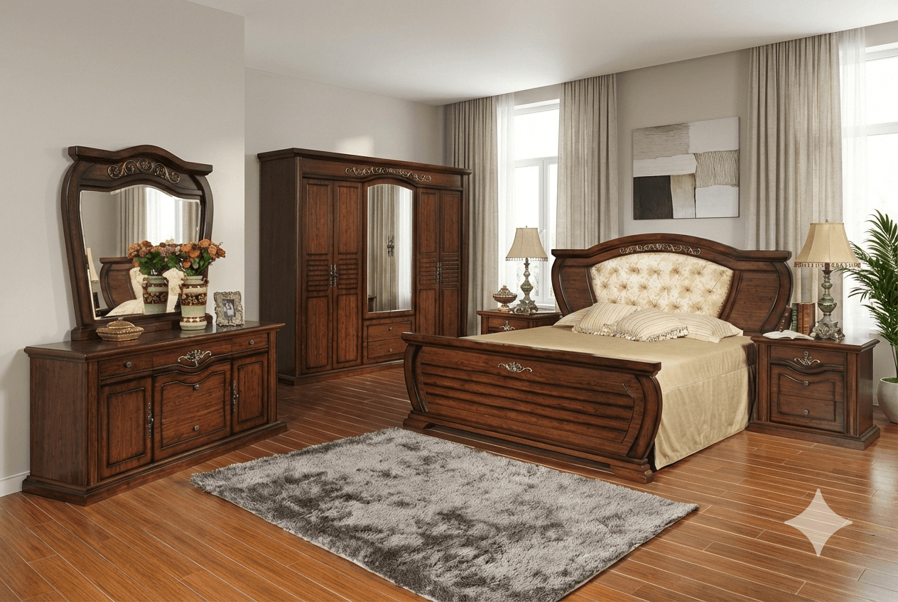 Bed 2000x2000+2ns+dresser+mirror+stoolbrown 2ns: 750*460*700 D+m+s: 1700*485*2010