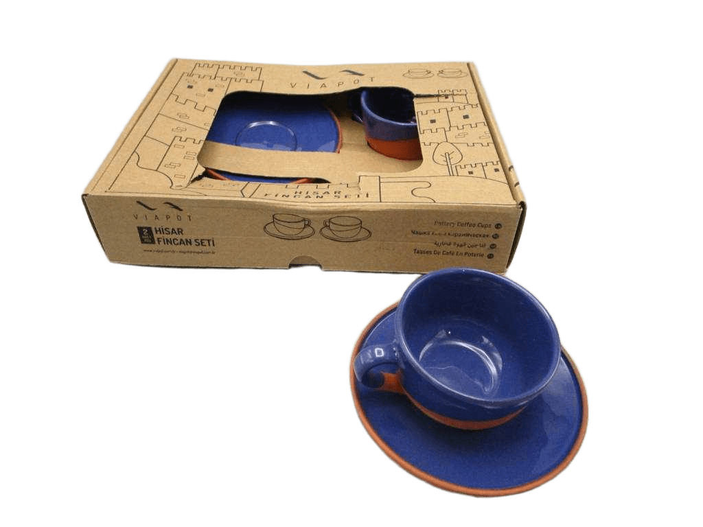 Tea Cup W Saucer, 9*7 Cm, (Inner & Half Outer Color Glazed) Display Tray 2 Pcs Set, Box Petrol Blue 9*7