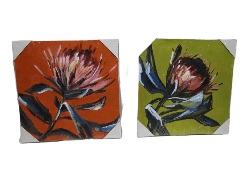 Oil Painting Set Of 2 Flowers Green& Orange 1cl=