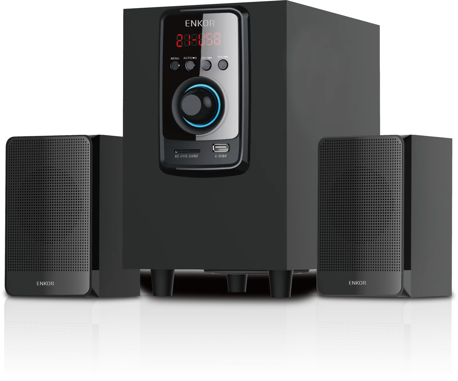 ENKOR ENKOR EK2140 — Compact 2.1 system with LED clock display.