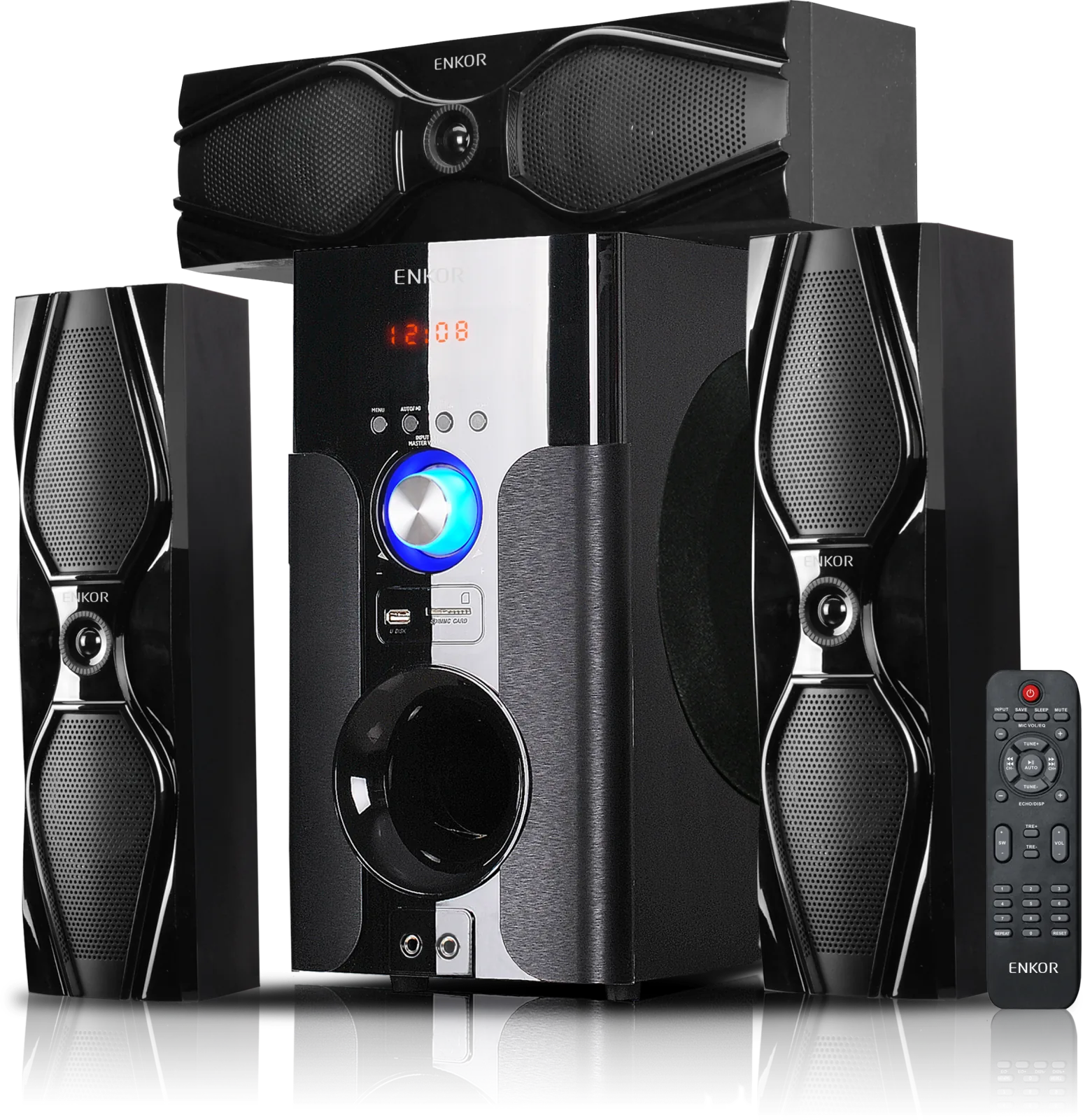ENKOR ENKOR EK3181M — 3.1 channel system with an 8" woofer and sculpted gloss towers.