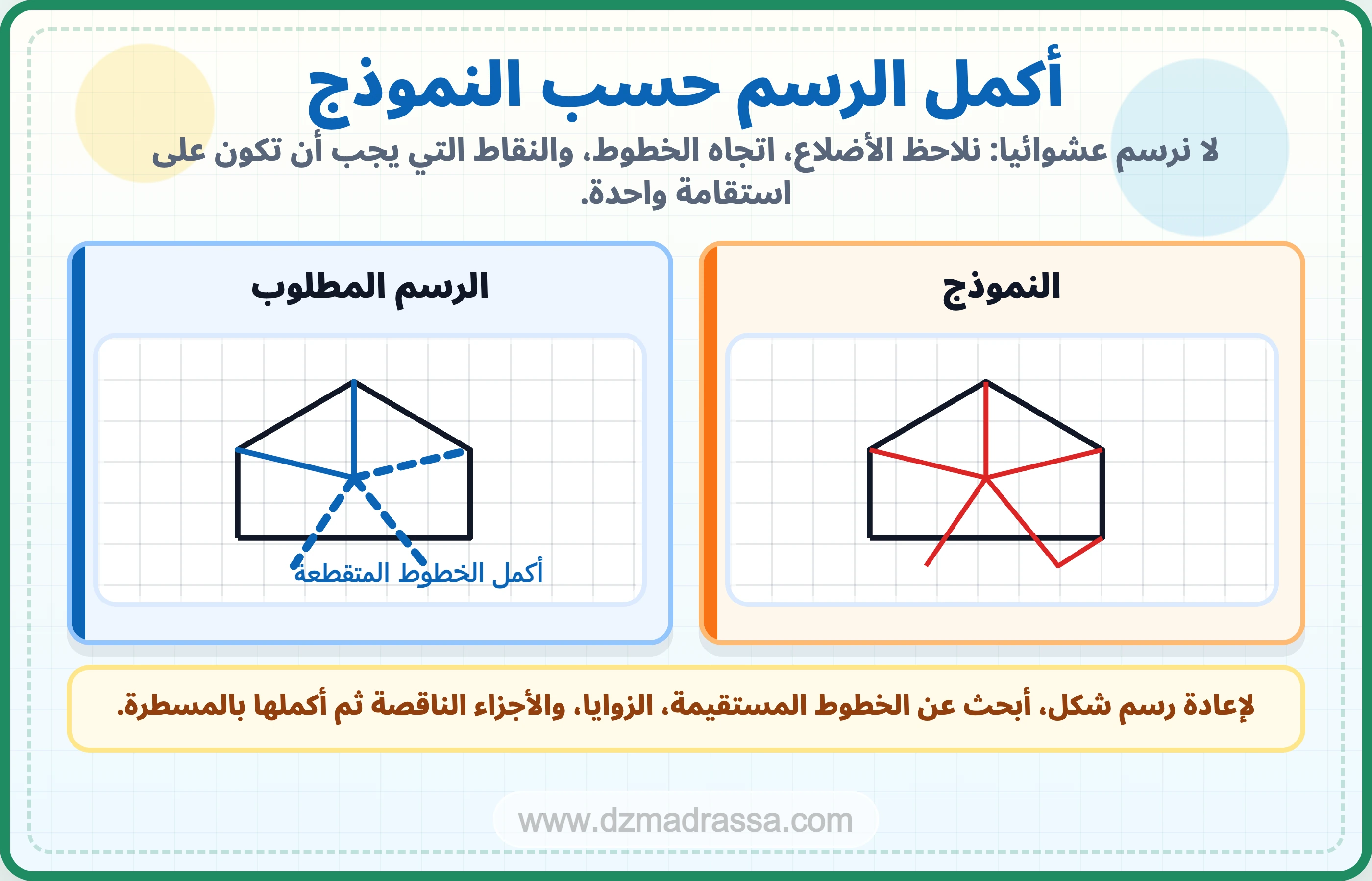 إكمال الرسم حسب النموذج في درس الاستقامية