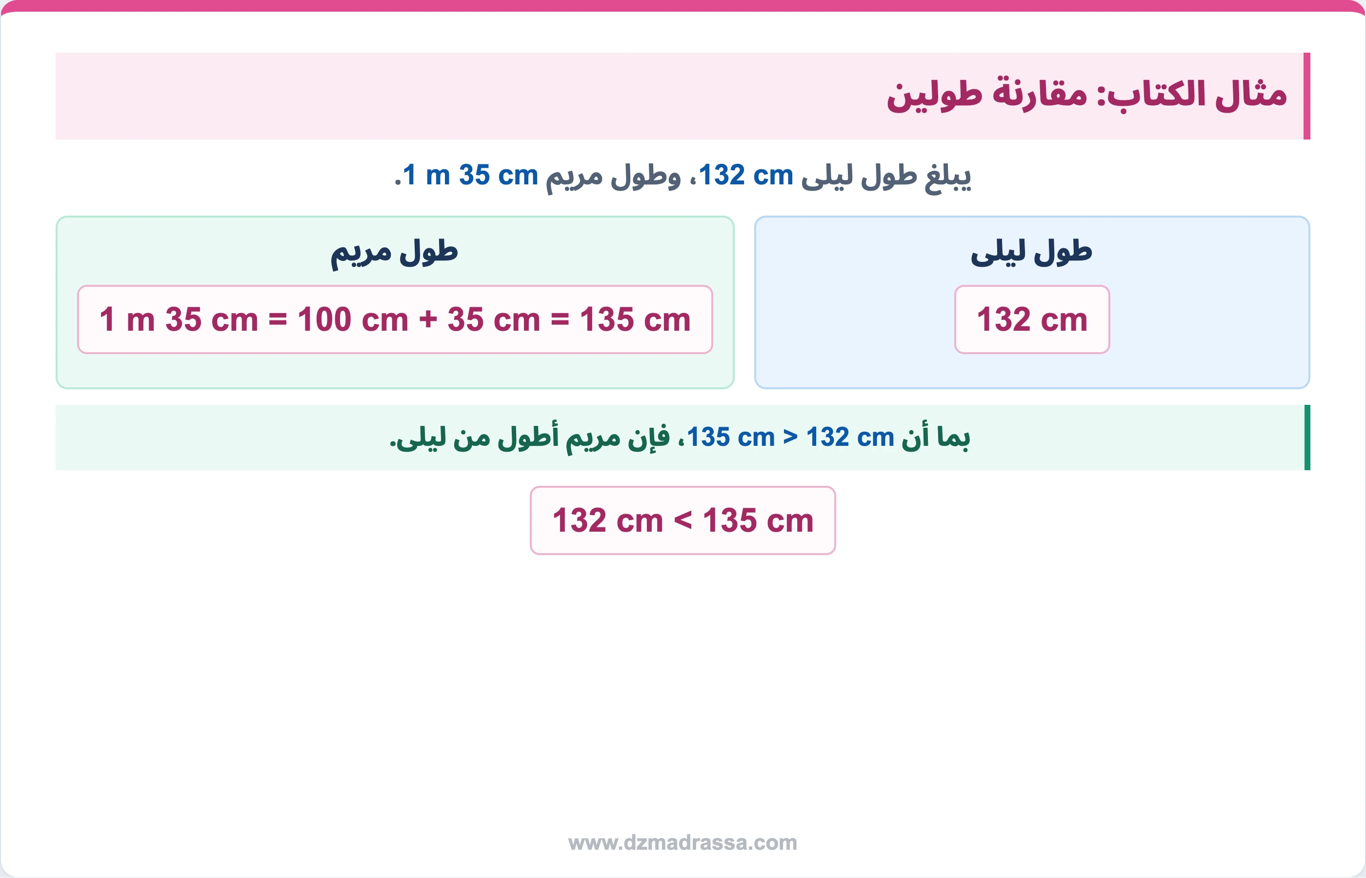 مقارنة طول ليلى 132 سنتيمتر وطول مريم متر و35 سنتيمتر