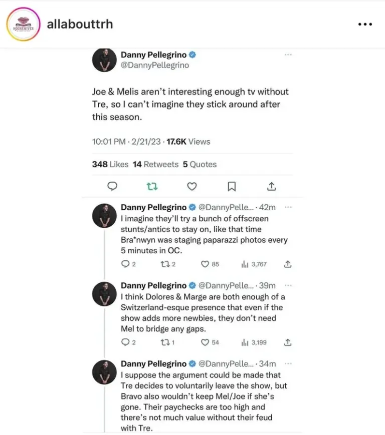 Danny Pellegrino estime qu'Andy Cohen devrait renvoyer Melissa Gorga.
De plus, Melissa affirme qu'elle est une personnalité clivante et critique la nouvelle recrue, Danielle Cabral, pour son désir de devenir housewife.