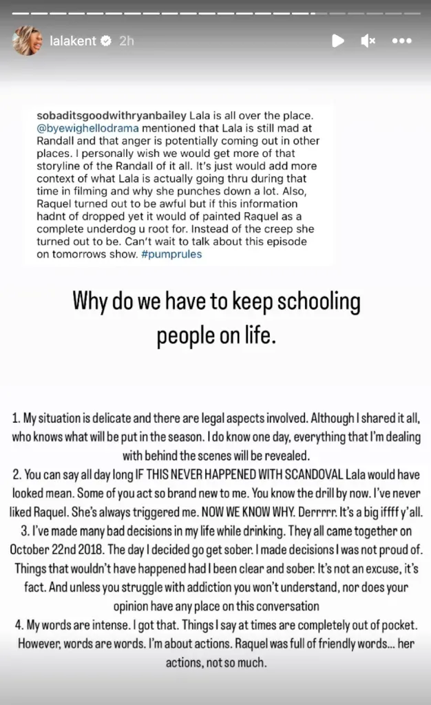 Lala Kent répond aux critiques sur sa gestion de Raquel Leviss lors de l'épisode d'hier soir de « Vanderpump Rules »