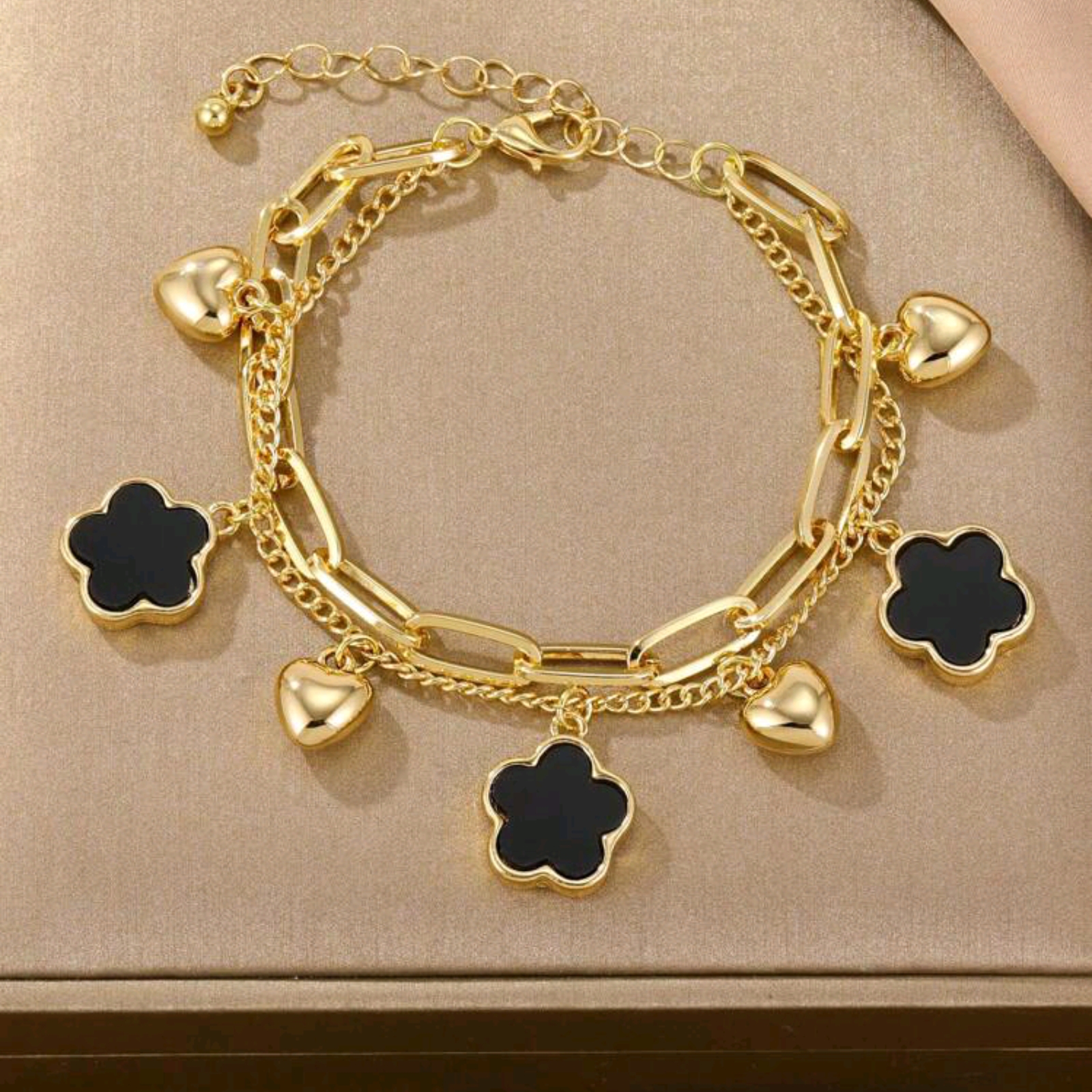 1pc Double Layer Four-Leaf Clover Heart Charm Bracelets
