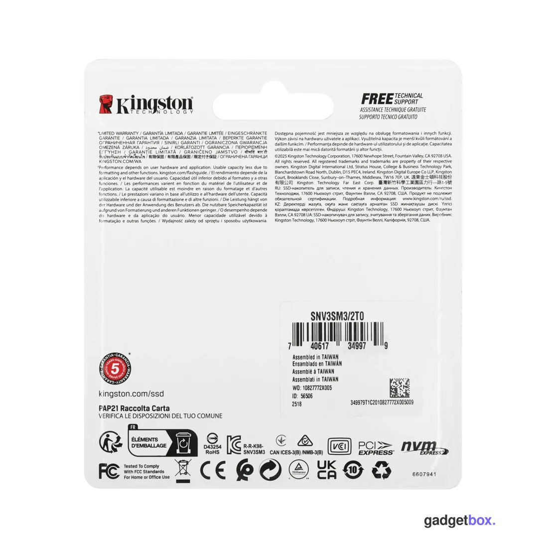 Твердотельный накопитель SSD Kingston SNV3SM3/2T0 2TB Mini M.2 2230 PCIe Gen4 x4
