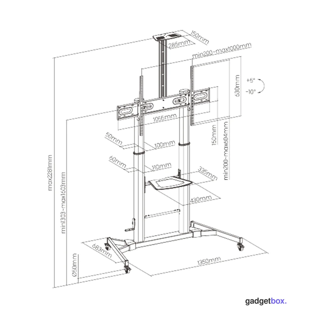 Стойка мобильная Brateck TTL03H-610TW